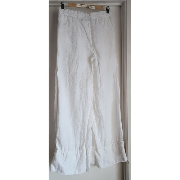 Zara Womens Pants Size S Wide Leg White Linen Solid Euro Summer Breathable - Picture 2 of 4